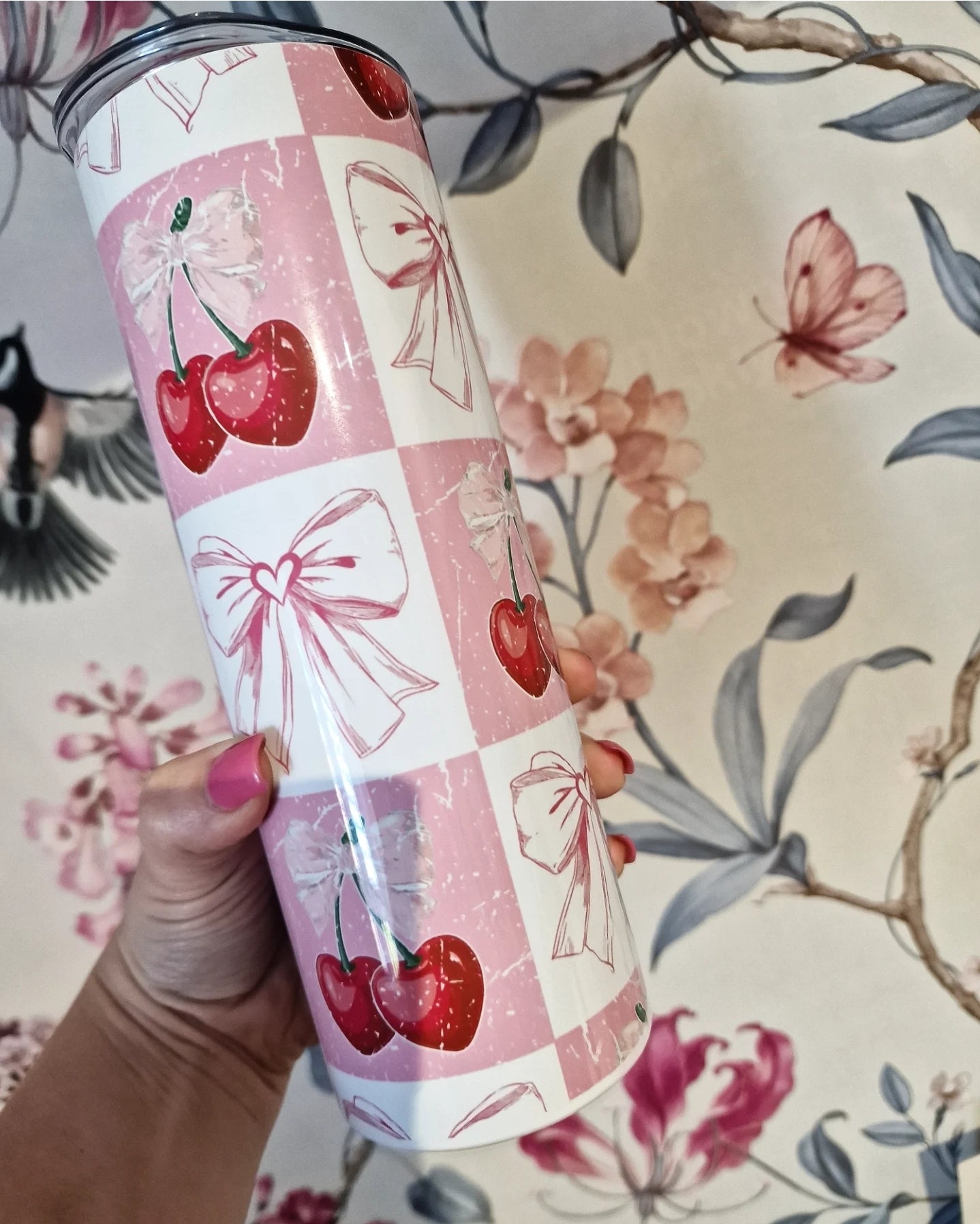 Sublimated Cherry and Bows Tumbler - 20oz Tumbler with Lid/Straw