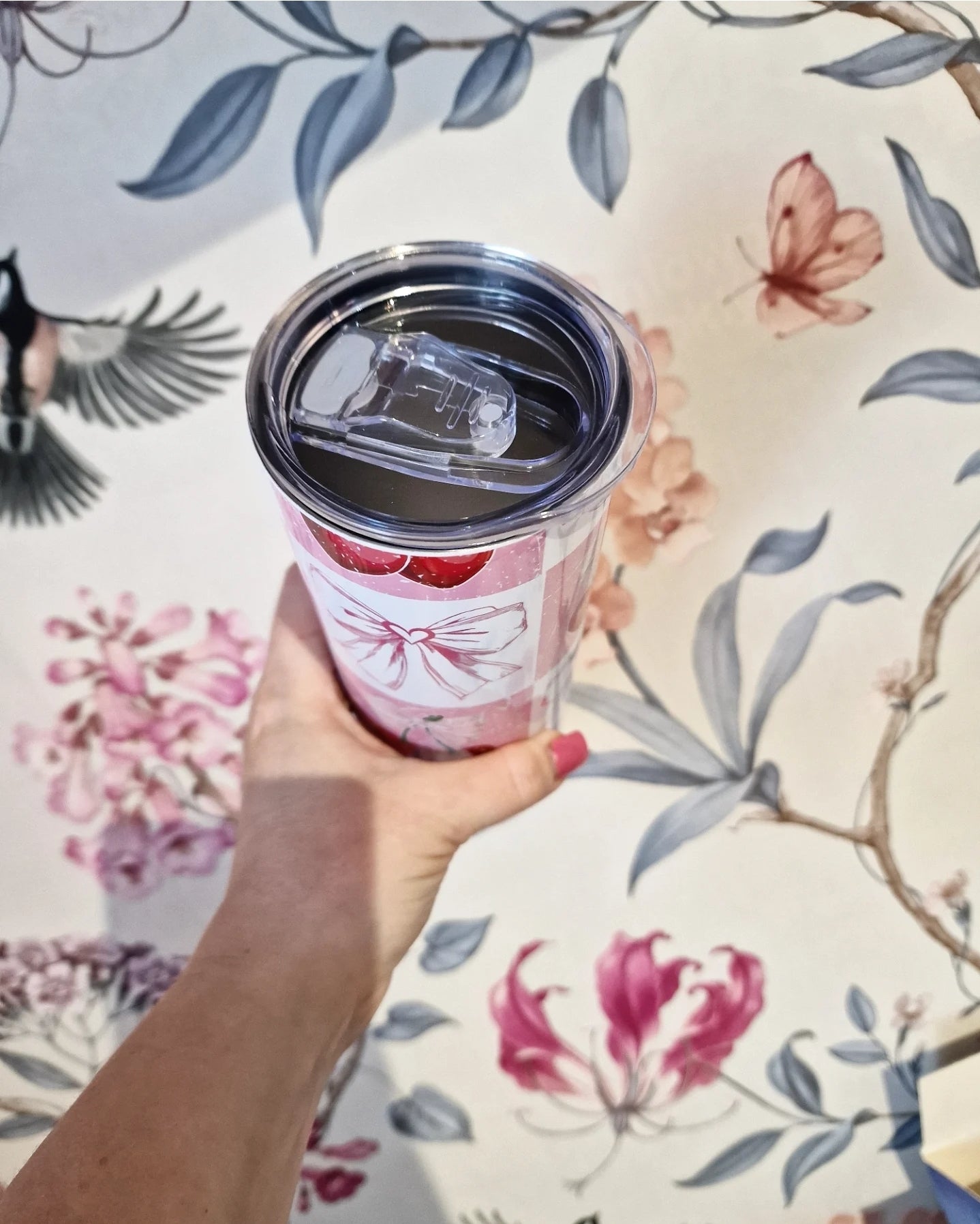 Sublimated Cherry and Bows Tumbler - 20oz Tumbler with Lid/Straw