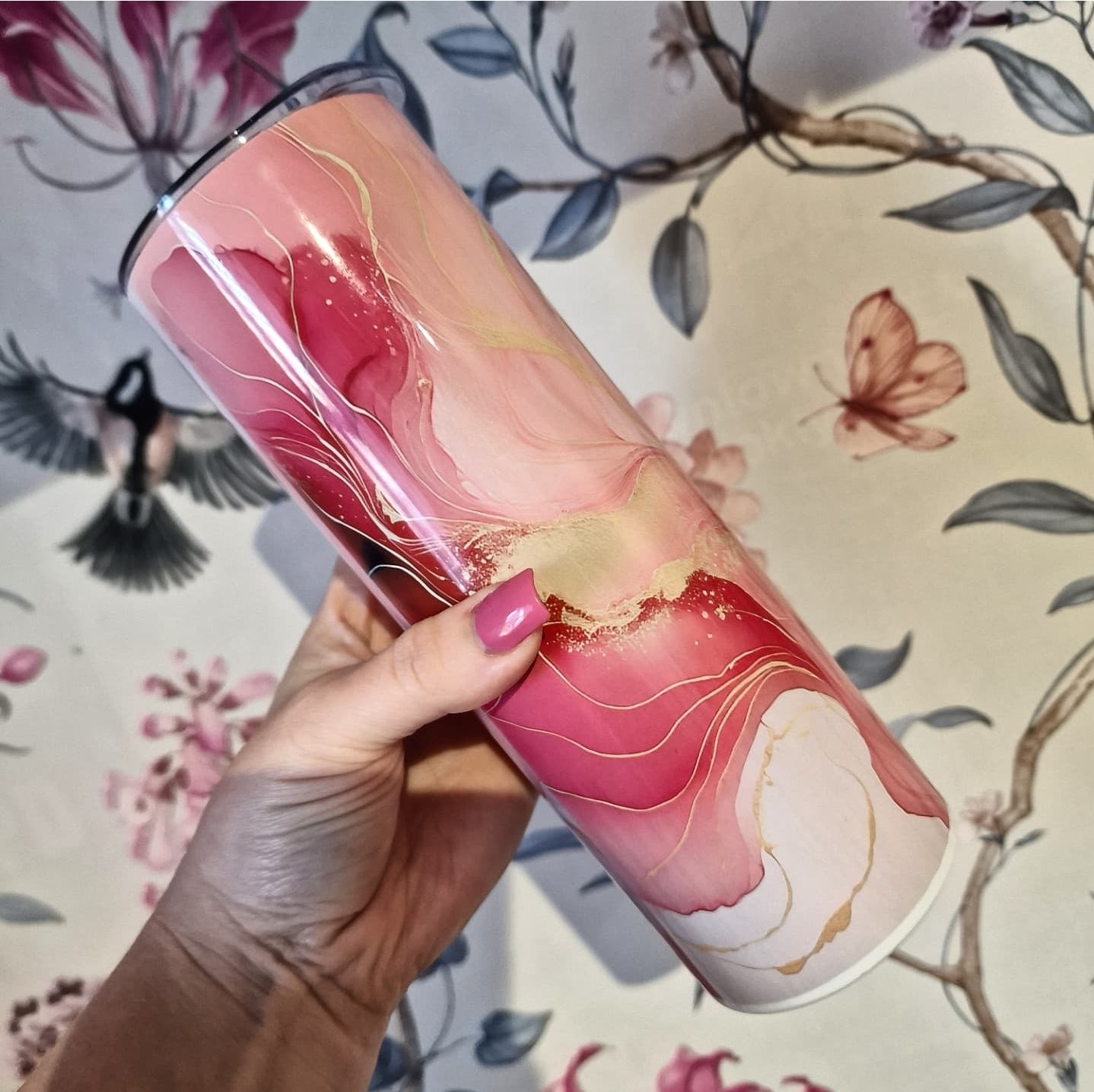 Pink Marble Tumbler - 20oz Tumbler with Lid/Straw