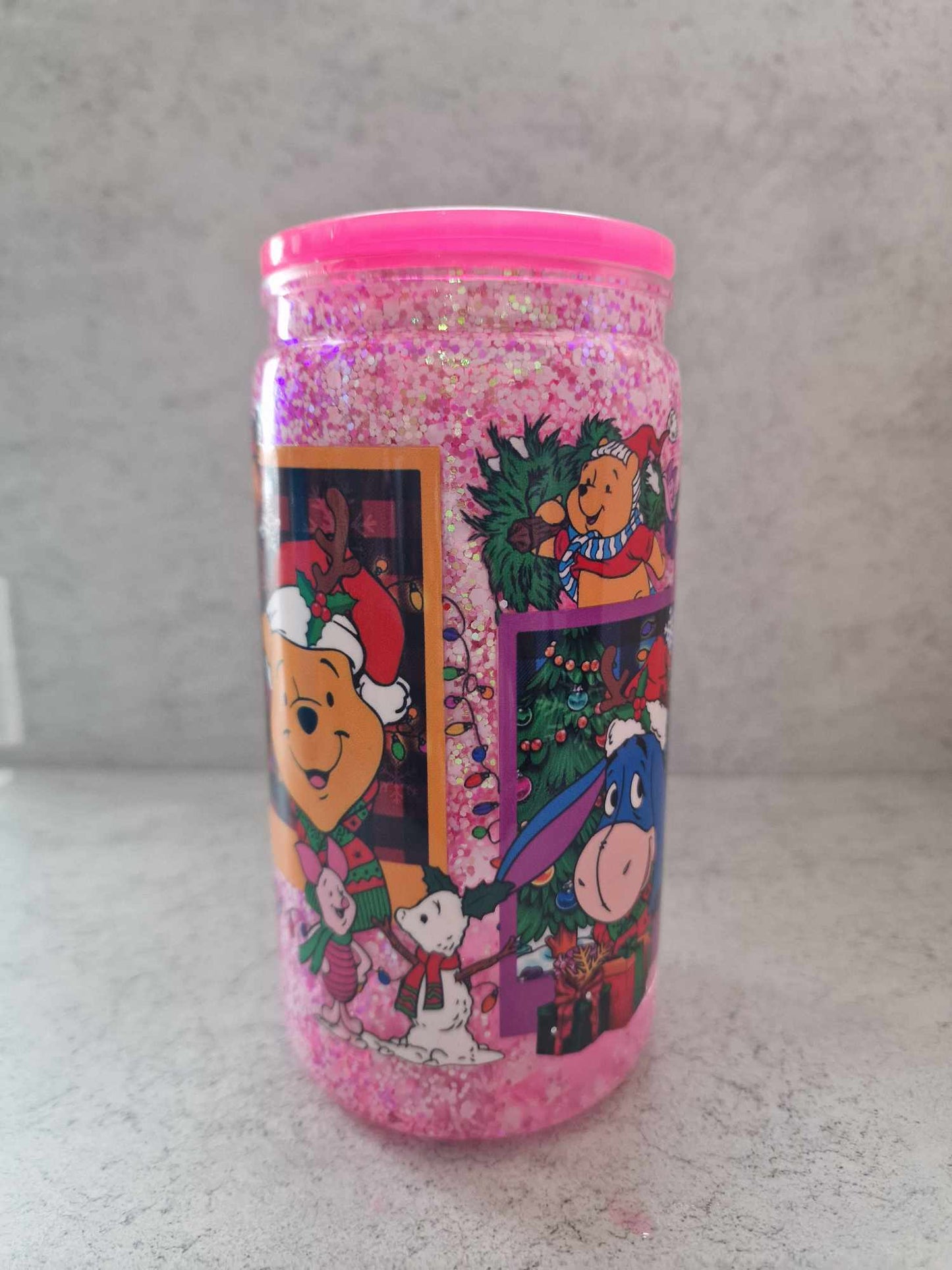 Christmas Pooh Bear Glitter - 16oz Snowglobe Acrylic Tumbler