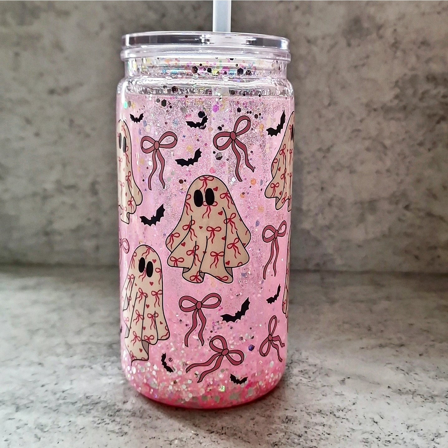 Pretty Pink Ghosties - 16oz Snowglobe Acrylic Tumbler image 0