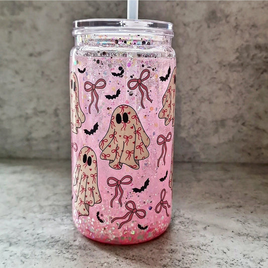Pretty Pink Ghosties - 16oz Snowglobe Acrylic Tumbler image 0