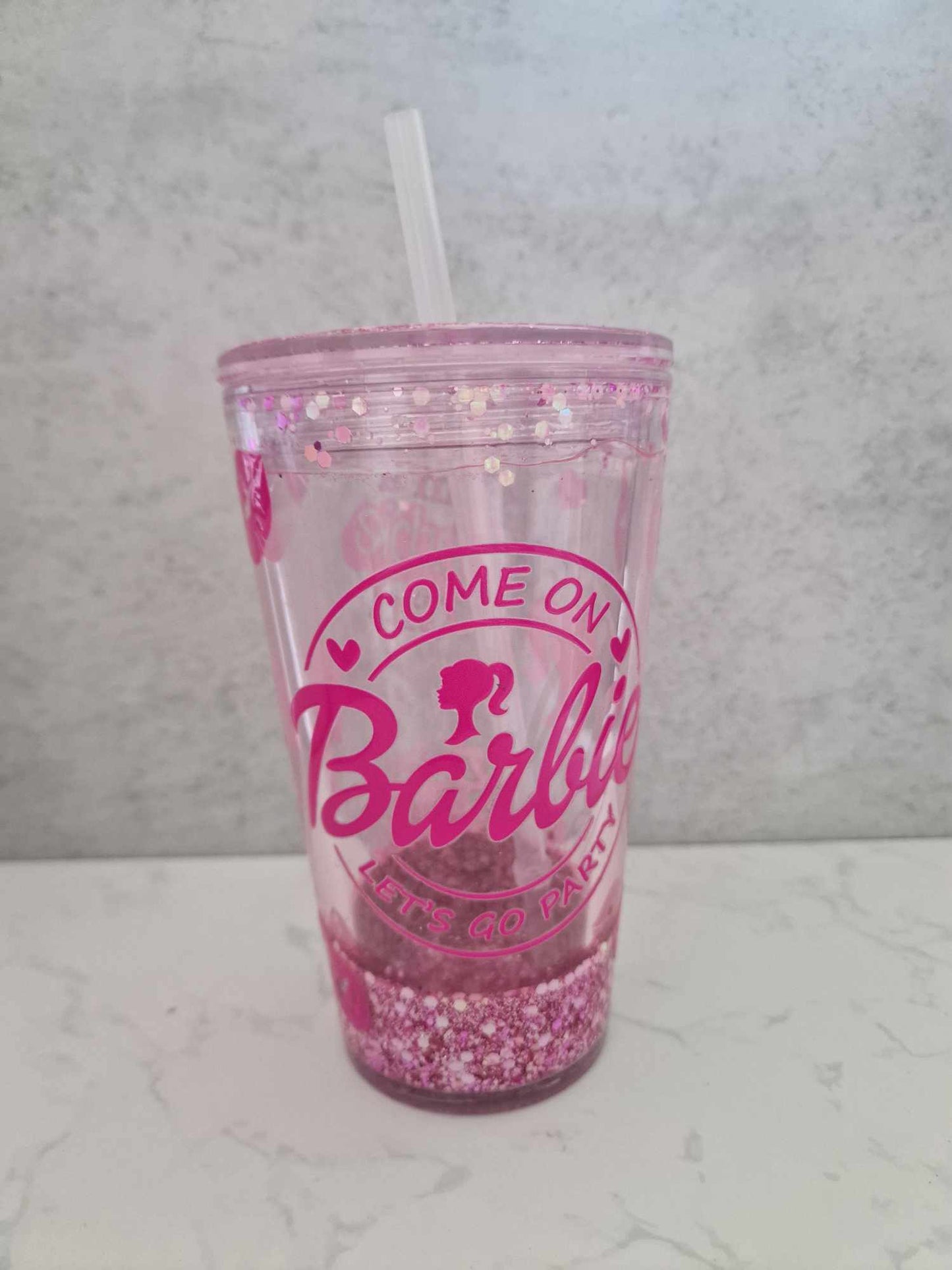 16oz Pink Barbie Plastic Tumbler