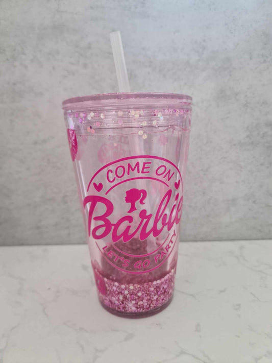 16oz Pink Barbie Plastic Tumbler