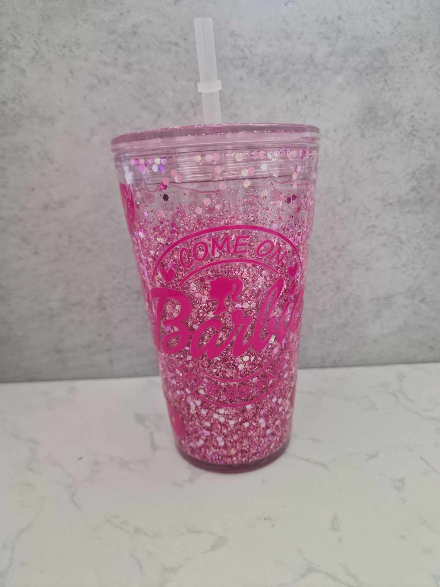16oz Pink Barbie Plastic Tumbler