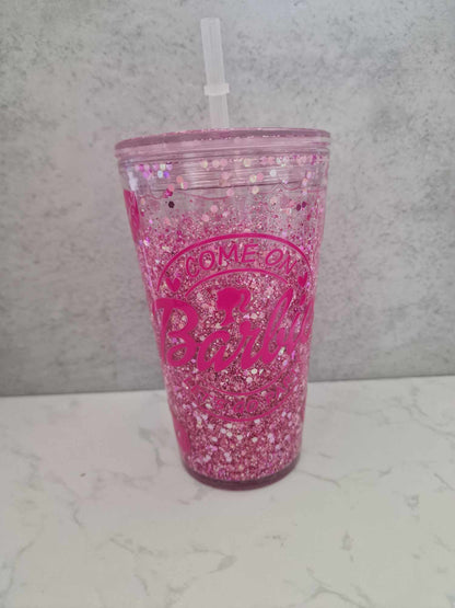 16oz Pink Barbie Plastic Tumbler