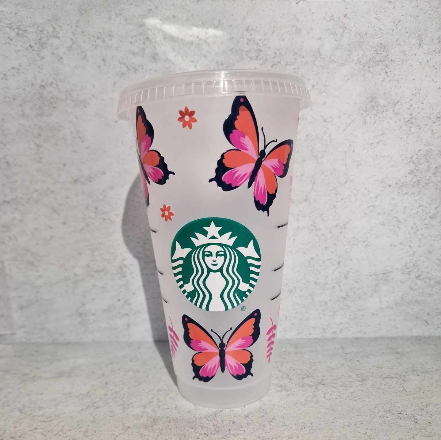Pink/Orange Butterflies - Venti Starbucks Cup (24oz)