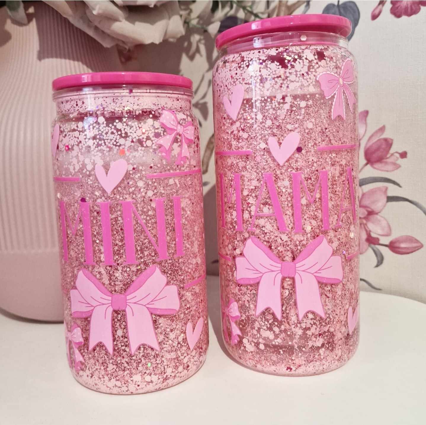 Mini Pink -  16oz Snowglobe Acrylic Tumbler