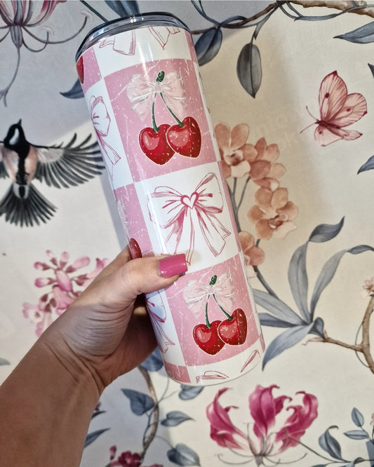 Sublimated Cherry and Bows Tumbler - 20oz Tumbler with Lid/Straw