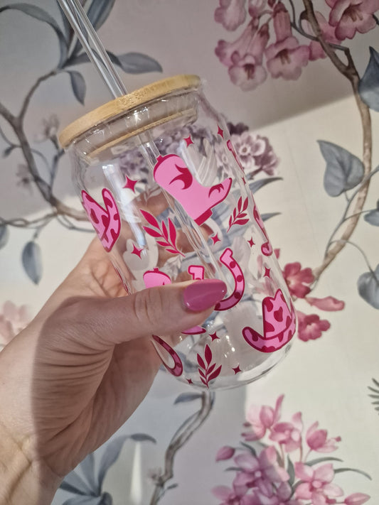 Pink Cow Girl - 16oz Libbey Cup Glass