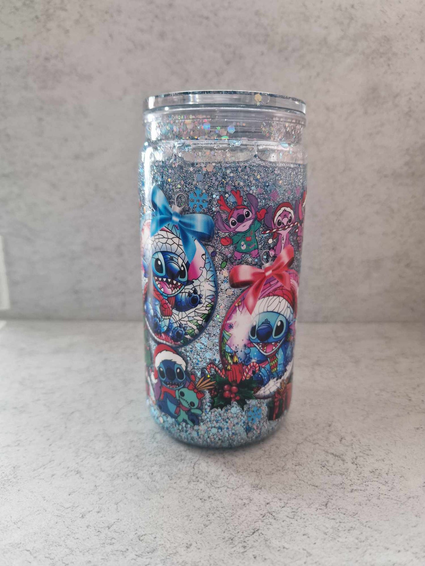 Stitch Bauble Glitter -  16oz Snowglobe Acrylic Tumbler
